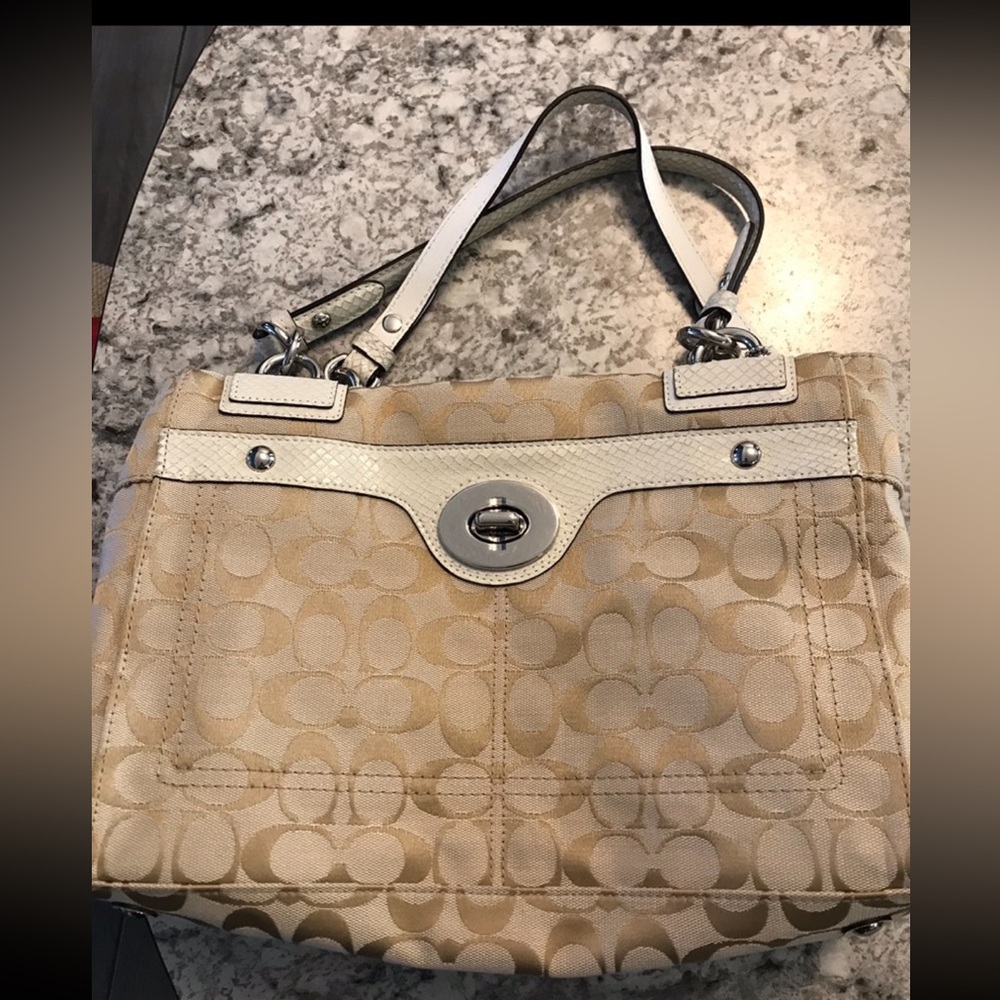 Authentic Coach Purse, tan/white